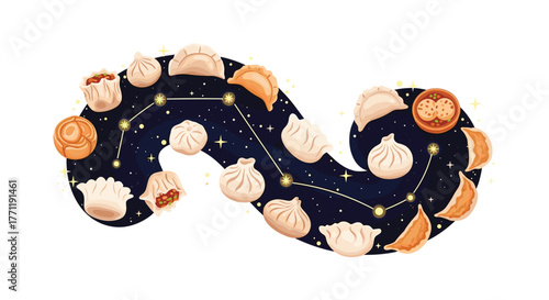 Cosmic Dumpling Constellation Celestial Food Art, Generative AI.
