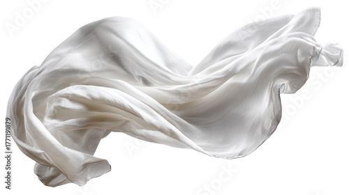 Elegant white silk fabric flying and flowing with graceful movement. smooth cutout piece of cloth isolated on transparent background