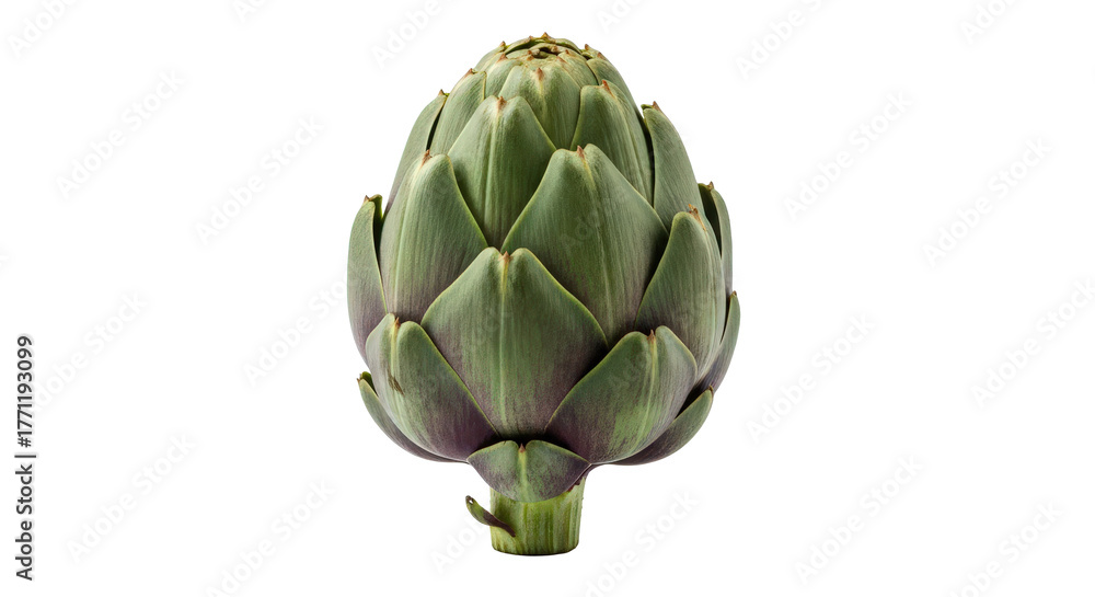 Obraz premium Single fresh green artichoke isolated studio shot healthy food ingredient organic vegetable detail isolated on transparent background