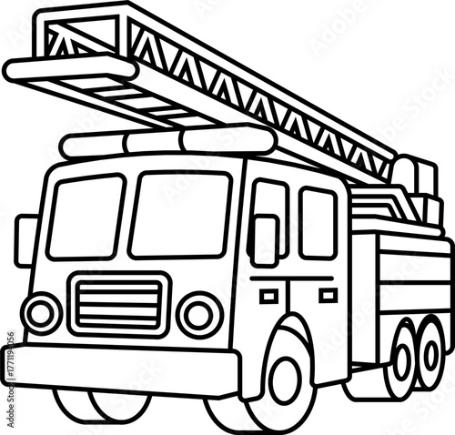 Simple Outline Style Firetruck Truck Emergency Service Vehicle Illustration