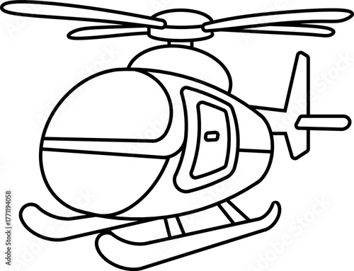 Simple Outline Cartoon Style Helicopter Isolated Transport Aircraft Graphic Element
