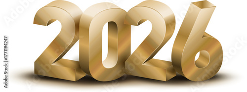Metalic gold 3D 2026 number design representing the year 2026 on transparent background