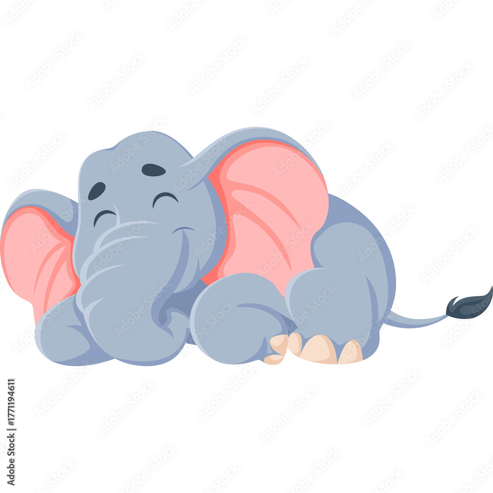 Fototapeta premium Cute Cartoon Elephant Sleeping Peacefully With Eyes Closed In A Relaxed Pose On Transparent Background