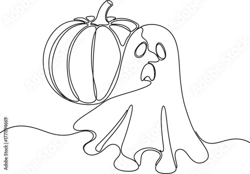 Funny Ghost and Pumpkin Outline Drawing Bundle