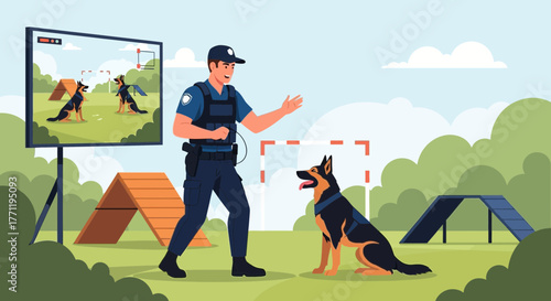 Modern law enforcement implementing animal training simulation technologies in dog park