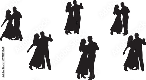 Simple Merengue Dancing Couple Silhouettes