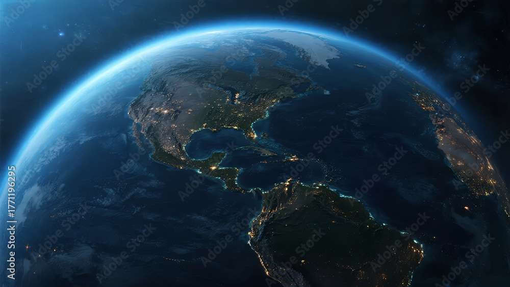 Obraz premium Space Earth Perspective Night Lights Globalization Technology Background