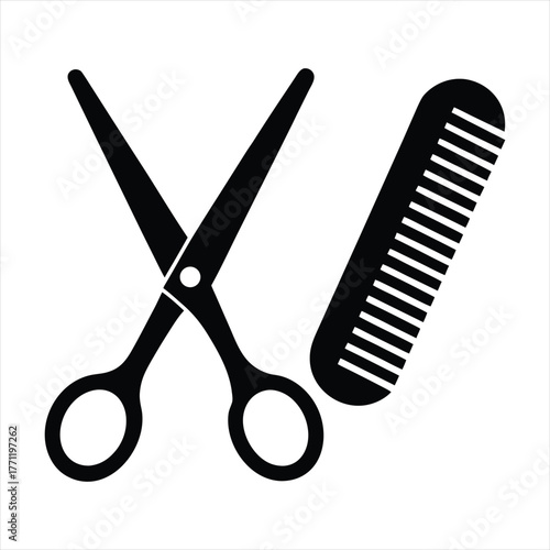 Scissors and Comb Silhouette Icon Hair Salon Tool Vector Illustration