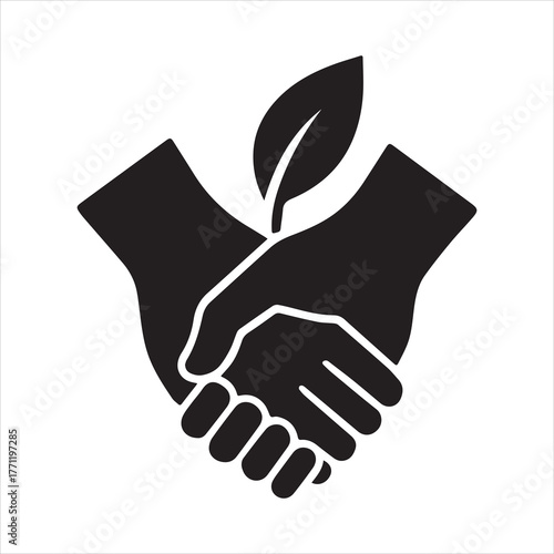 Silhouette handshake with leaf concept partnership or agreement Vector illustration