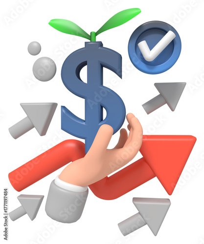 3D Render of Financial Growth and Investment