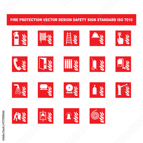 set Fire extinguisher vector design safety sign standar ISO 7010