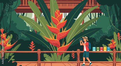 Botanical enthusiast capturing floral wonders in a tropical environment illustration