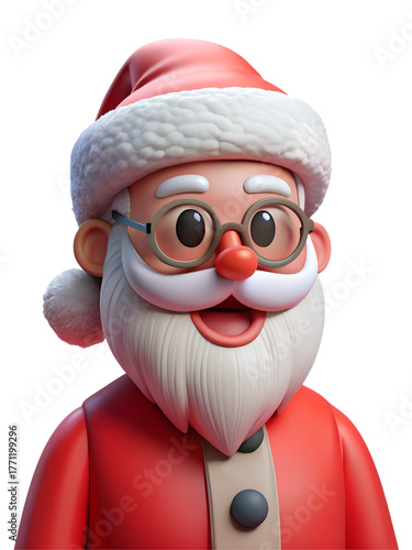 Cute 3D Santa Claus with Round Glasses Red Hat and White Beard for Christmas