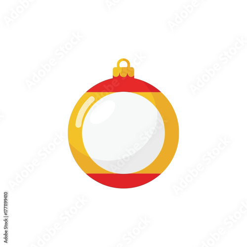 Festive Christmas tree bauble decorated with the national flag of Spain. A shiny, round holiday ornament for seasonal celebration, isolated vector illustration