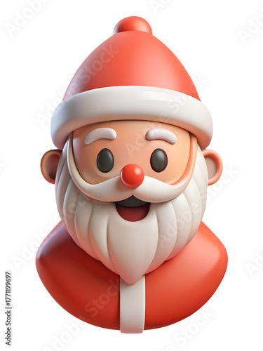Cute 3D Santa Claus with White Beard and Big Smile in Red Suit