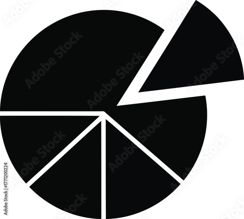 Black pie chart graphic with white dividing lines data 1