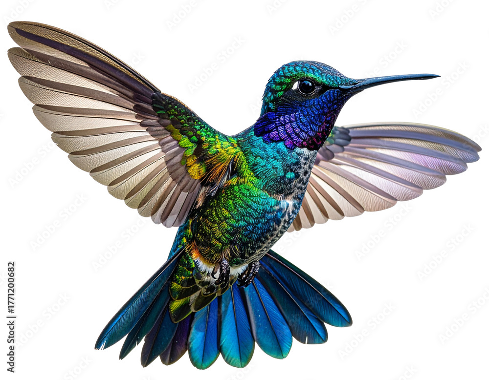 Fototapeta premium Vibrant Hummingbird in Flight Isolated on Transparent Background PNG – Generative AI
