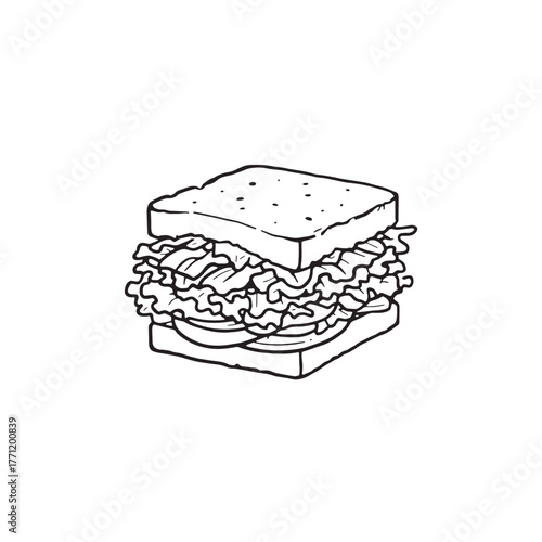 club sandwich line art fresh ingredients stacked