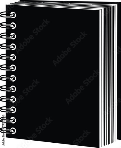 Black spiral bound notebook with white pages and binding 1