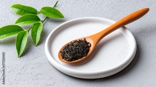 Loose herbal tea leaves on ...