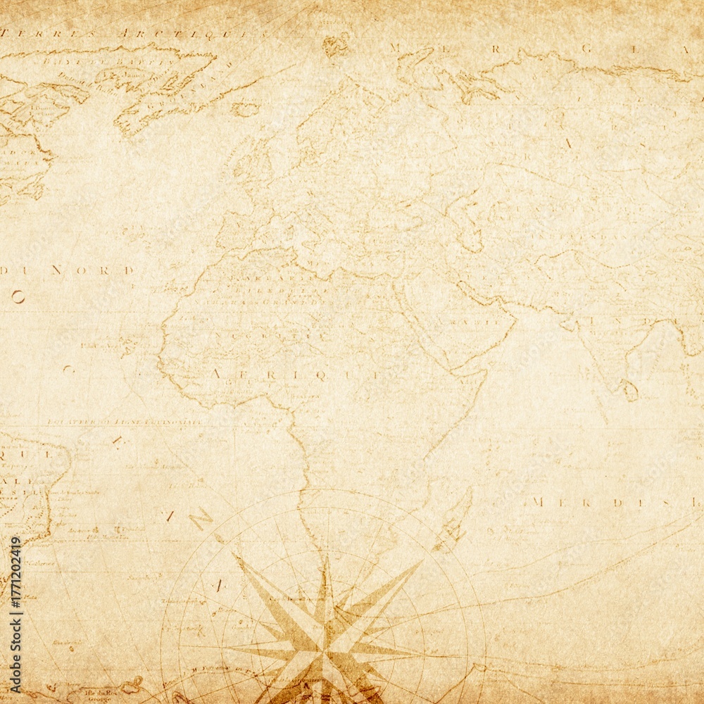 Fototapeta premium Vintage world map background, old paper texture