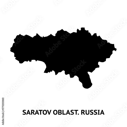 Map of Saratov Oblast. Russia. Black and white silhouette isolated on white background. Illustration.