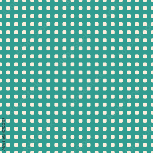 A seamless vector pattern featuring cream rounded squares on a teal background, ideal for web backgrounds, stationery, and graphic projects.