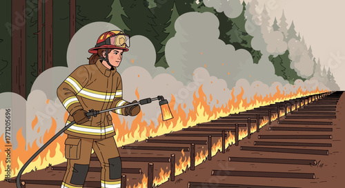 Forestry professional carrying out a controlled burn operation in a wooded area