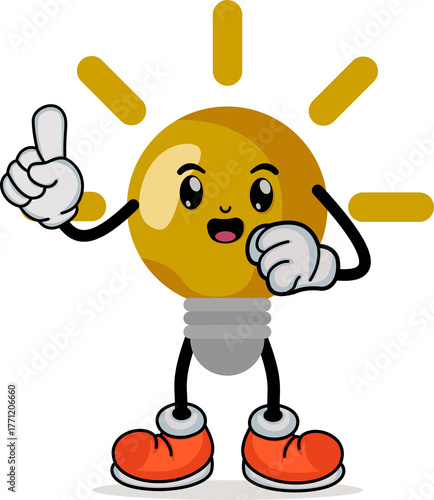 cartoon light bulb with gesture of finding an idea. Bulb got an idea cartoon. cute cartoon light bulb Mascot