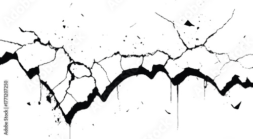 Cracks on the concrete wall. Cracks isolated on white background. Texture for overlay. Wall Background.  
