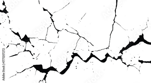 Cracks on the concrete wall. Cracks isolated on white background. Texture for overlay. Wall Background.  