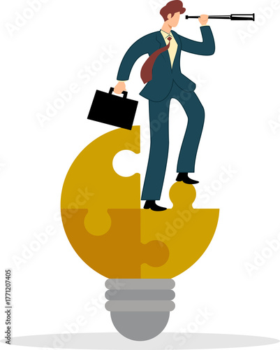 businessman leadership finding idea with light bulb idea concept. business idea concept. business strategy. problem solving concept. solving business difficulties