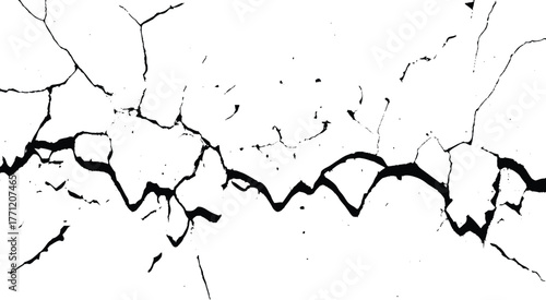 Cracks on the concrete wall. Cracks isolated on white background. Texture for overlay.  Wall Background. For designers to apply texture cracks to objects.