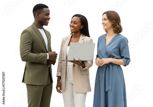 Business team working together with laptop isolated on white
