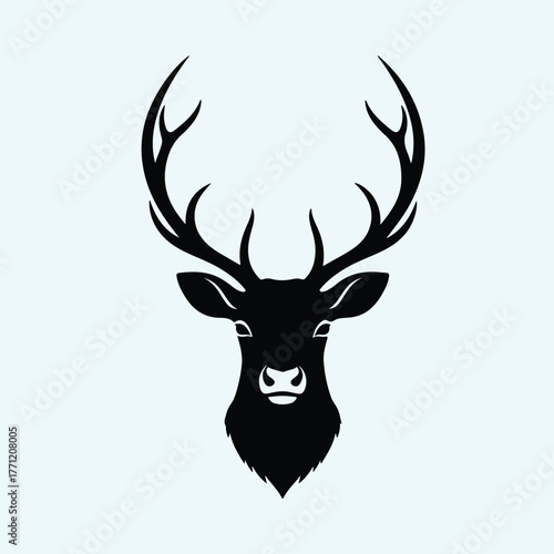 Vector deer head with antlers simple black silhouette illustration