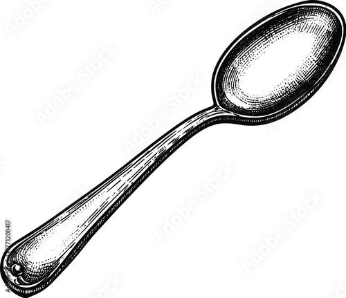 Antique Silver Spoon Engraving Illustration