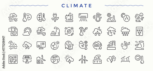 Climate line icon set. Minimalist linear icons. Containing global, ecology, environment, earth, green. Pictogram and infographic. Environment line icon set.