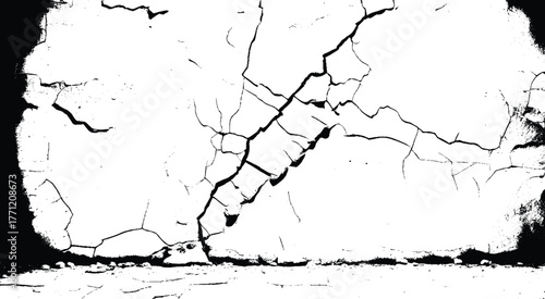 White wall Cracked concrete. Old cement broken texture with cracks Background. Vector illustration, EPS 10.