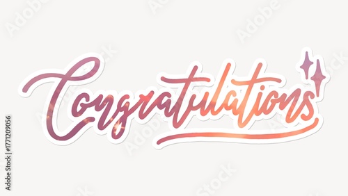 Congratulations word, aesthetic sunset color calligraphy with white border