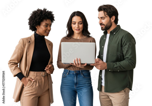 Business team working together with laptop isolated on white