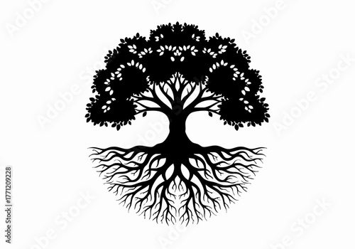 Circular Tree of Life Silhouette with Roots.