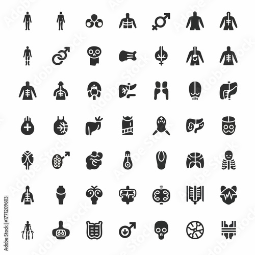 Collection of Medical and Anatomical Icons Representing Human Body Parts and Systems.