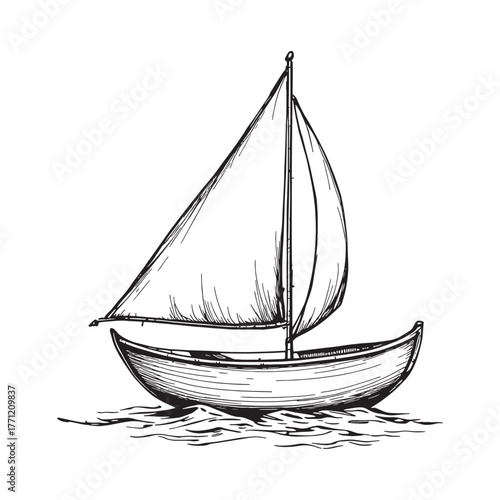 Dinghy sails across calm morning waters