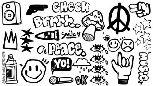 Graffiti vector pack inspired by urban beats and freestyle tags. Perfect for hip hop projects, poster art, and bold streetwear branding.