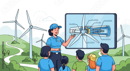 Exploring renewable energy: A technical illustration explaining wind turbine mechanism
