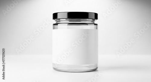 Clean Glass Jar Mockup with Blank Label for Product Packaging Design on White Studio Background