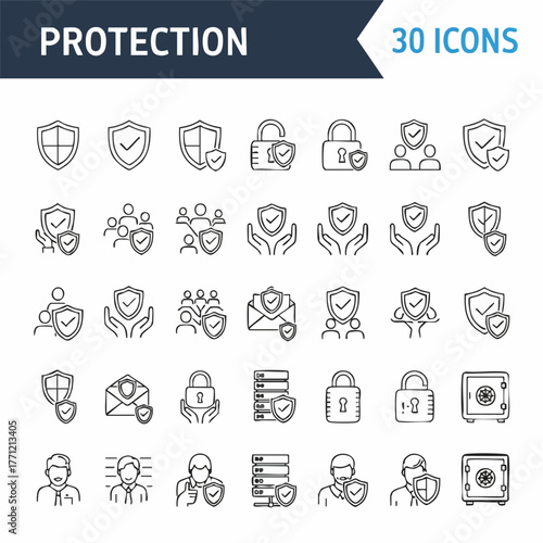 Protection and Security Hand Drawn Icon Set.