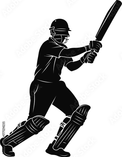 Silhouette of a cricket batsman in action