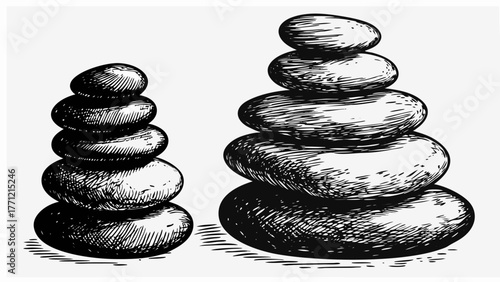 Zen stones stacked for balance and meditation, a peaceful spiritual wellness concept for relaxation therapy