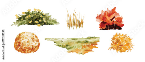 Set of Autumn bushes watercolor vector elements design